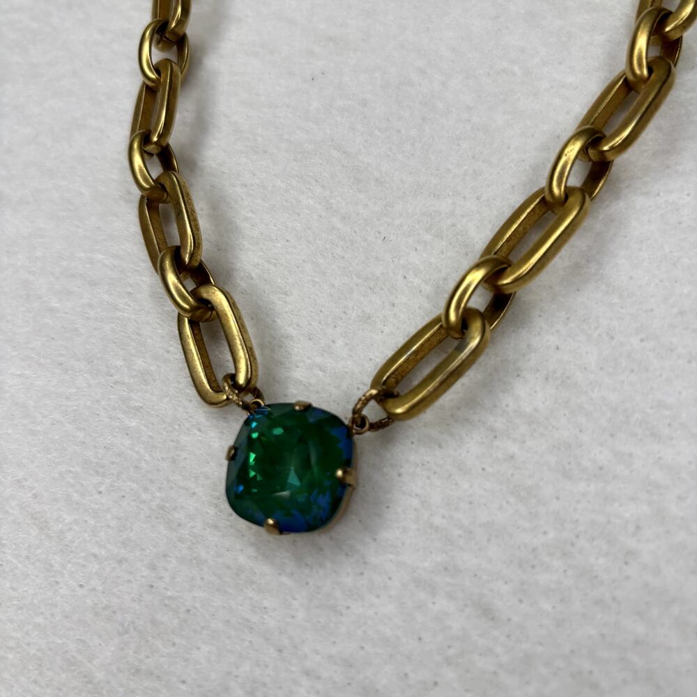 Catherine Popesco La Vie Parisienne Gold Chunky Chain Green Crystal Necklace